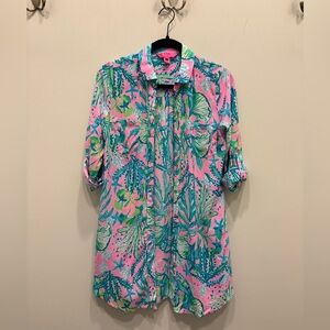 Lilly Pulitzer Pink and Green Button Down Shirt